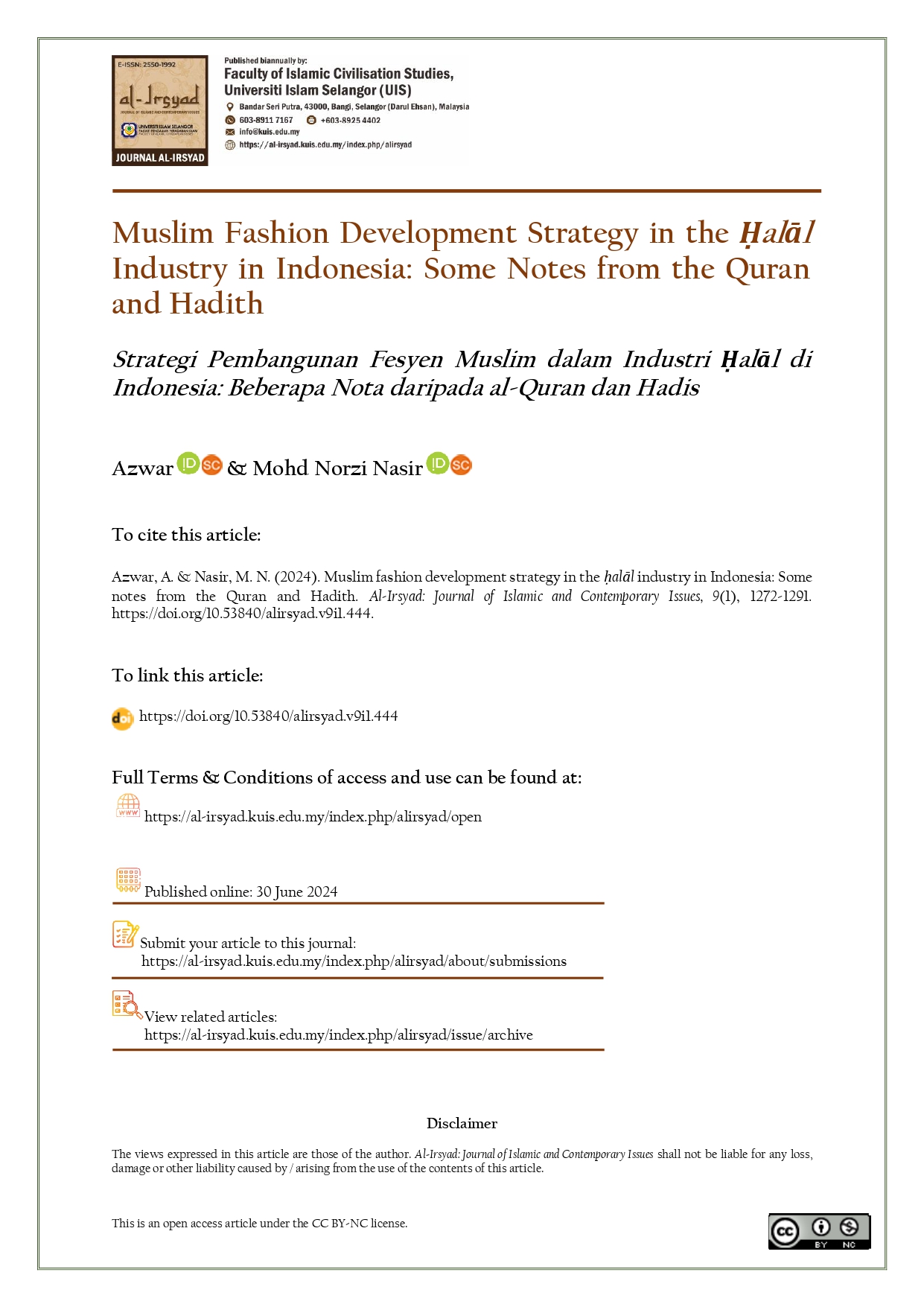 Muslim fashion development strategy in the ḥalāl industry in Indonesia